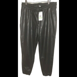 Nine West Black Faux Leather Baggy Jogger Pants  New Size Large